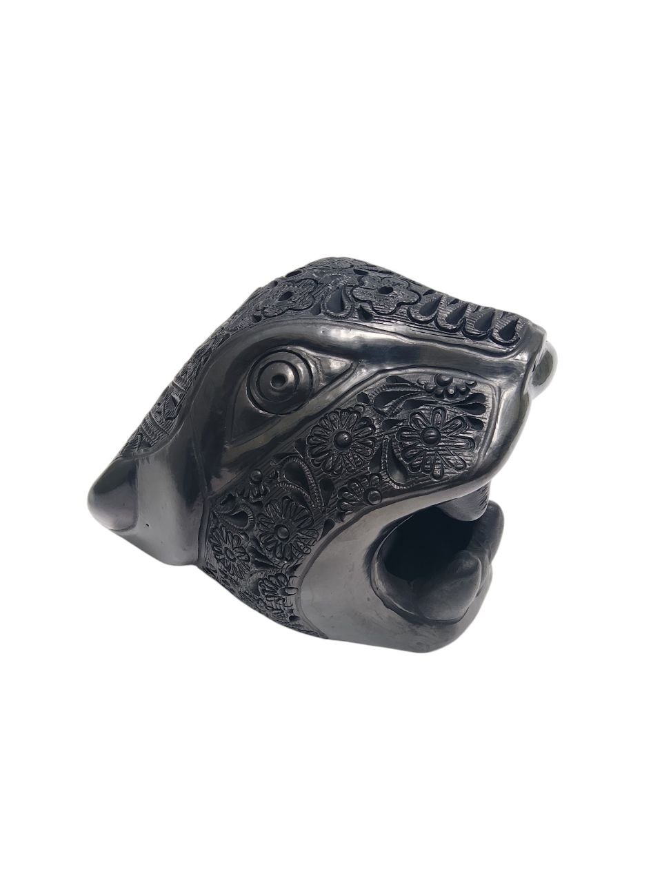 CABEZA DE JAGUAR MEXICANO, EN BARRO NEGRO DE OAXACA, CALADO Y BRUÑIDO. - Imagen 6