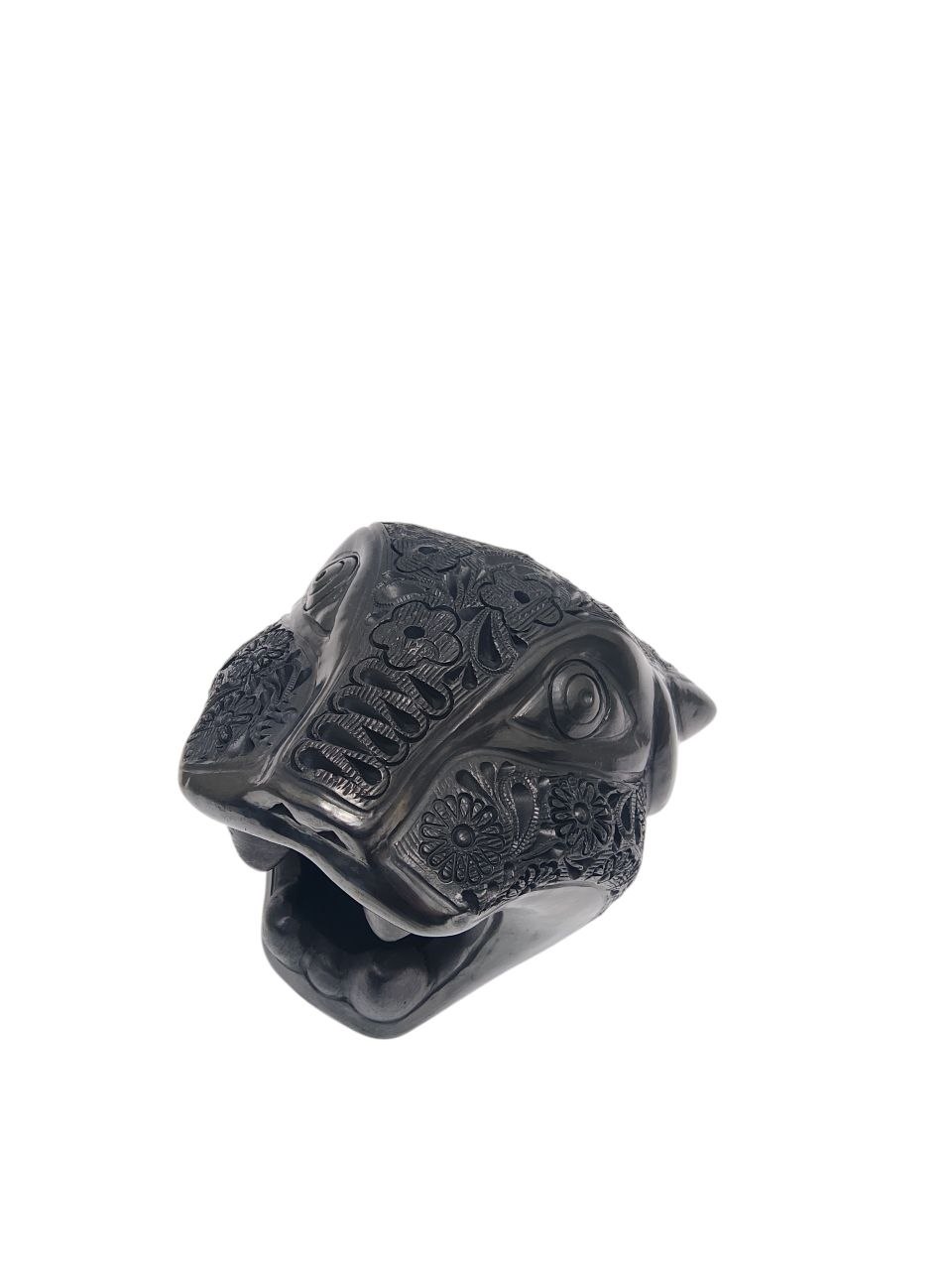 CABEZA DE JAGUAR MEXICANO, EN BARRO NEGRO DE OAXACA, CALADO Y BRUÑIDO. - Imagen 4