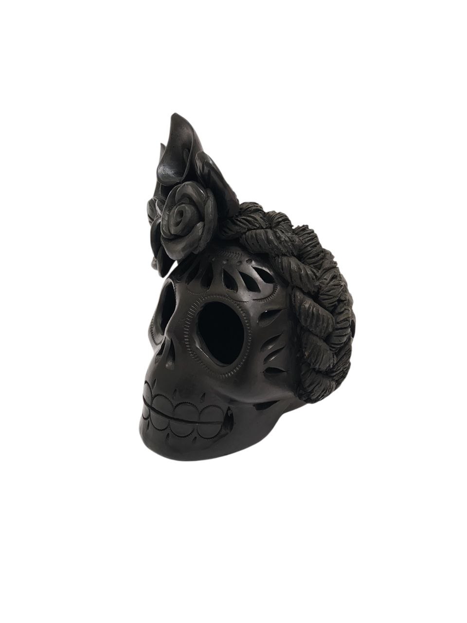 CALAVERA ARTESANAL FRIDA (13 CM), CRÁNEO MEXICANO, BARRO NEGRO, DECORACIÓN HECHO A MANO,OAXACA. - Imagen 5