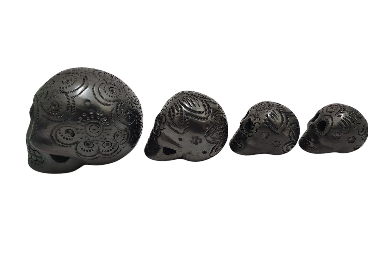 et DE 4 Calaveras ARTESANÍA DE Barro Negro, Hecho A Mano, Producto OAXAQUEÑO, DECORACIÓN Mexicana - Imagen 3