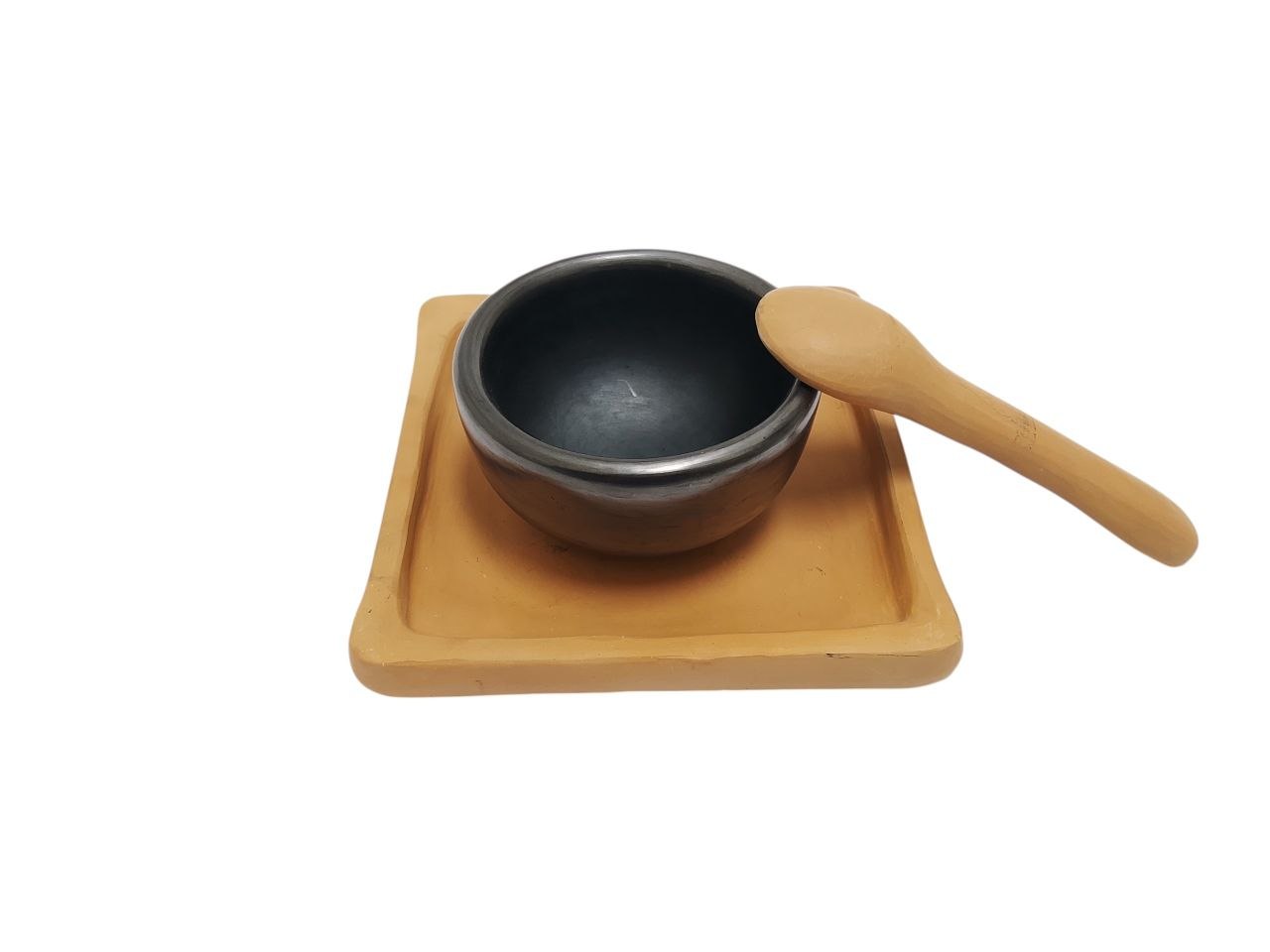 CONJUNTO DE MESA, SALSERA PARA CENTRO DE MESA, DE BARRO BLANCO CON TERMINADOS RUSTICOS; CHAROLA CUADRADA (13 CM) CON JICARA SALSERA Y CUCHARA |VAJILLA ARTESANAL, OAXACA MÉXICO - Imagen 5