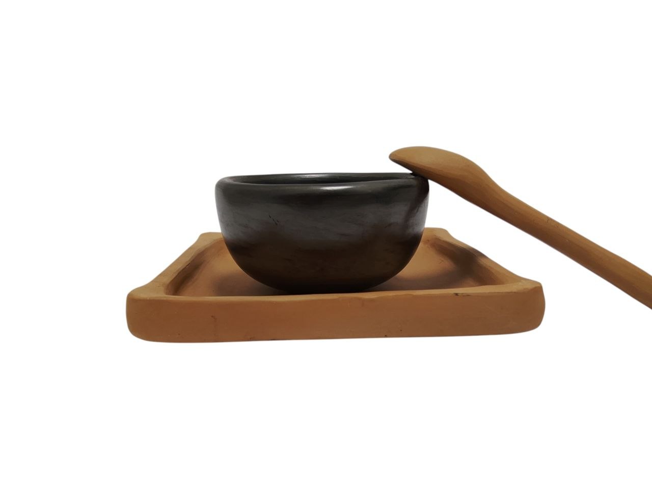 CONJUNTO DE MESA, SALSERA PARA CENTRO DE MESA, DE BARRO BLANCO CON TERMINADOS RUSTICOS; CHAROLA CUADRADA (13 CM) CON JICARA SALSERA Y CUCHARA |VAJILLA ARTESANAL, OAXACA MÉXICO - Imagen 3