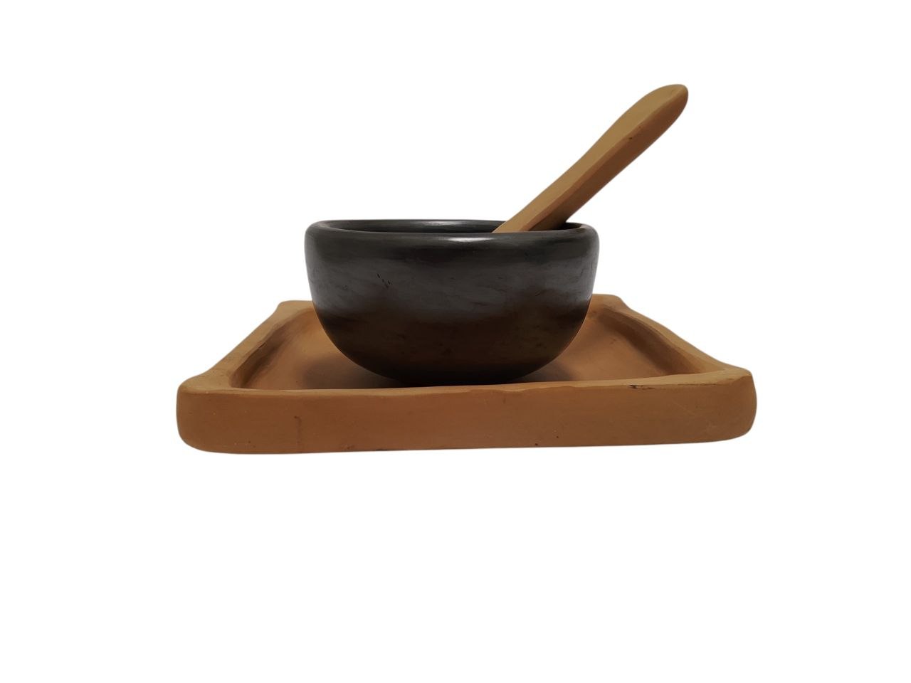 CONJUNTO DE MESA, SALSERA PARA CENTRO DE MESA, DE BARRO BLANCO CON TERMINADOS RUSTICOS; CHAROLA CUADRADA (13 CM) CON JICARA SALSERA Y CUCHARA |VAJILLA ARTESANAL, OAXACA MÉXICO - Imagen 6